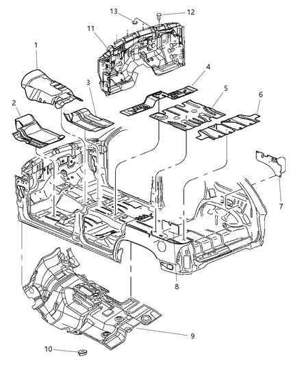 2003 Dodge Durango SILENCER-Floor Pan Front Tunnel Diagram for 55361066AD