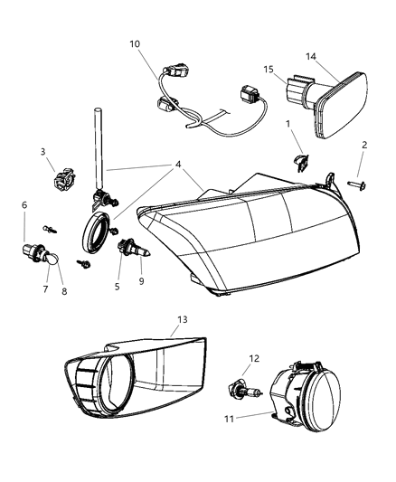 2009 Dodge Caliber Lamps, Front Diagram