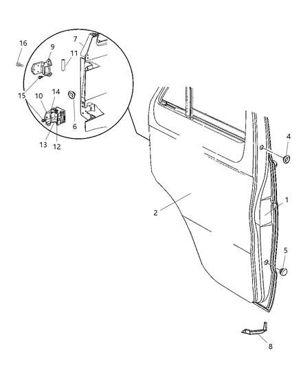 1997 Dodge Ram Wagon Door, Front Shell & Hinges Diagram