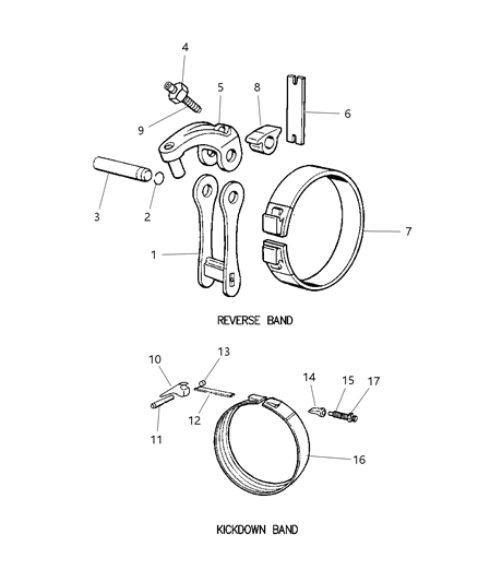 1999 Dodge Durango Bands, Reverse & Kickdown With Linkage Diagram 3