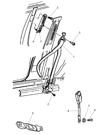 1997 Jeep Cherokee Seat Belts, Front Seat Diagram 2