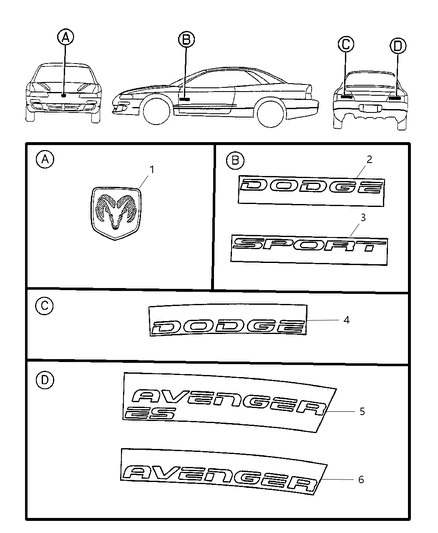 1999 Dodge Avenger Nameplate Diagram for MR787282