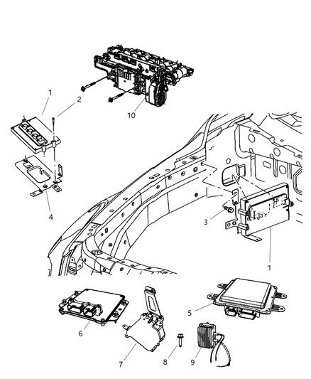 2009 Dodge Durango Modules, Engine Compartment Diagram