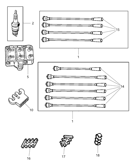 1999 Dodge Caravan Spark Plugs, Cables & Coils Diagram