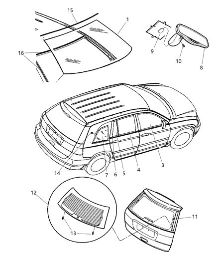 2008 Chrysler Pacifica SPACER-LIFTGATE Glass Diagram for 5020386AC