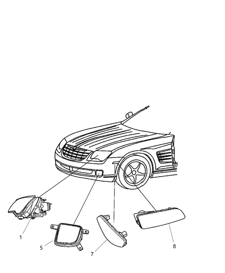 2005 Chrysler Crossfire Lamps, Front Diagram