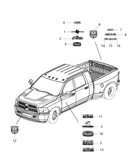 2016 Ram 3500 Nameplates - Emblem & Medallions Diagram