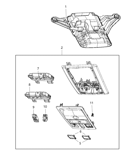 2018 Ram 1500 Housing-Overhead Console Diagram for 6DC98DX9AA