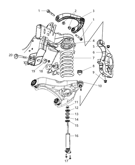 2009 Dodge Ram 1500 Front Steering Knuckle Diagram for 68044701AA