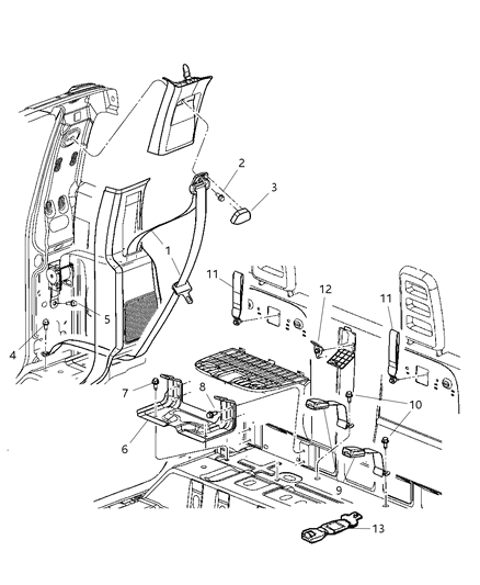 2010 Dodge Dakota Seat Belts Rear Diagram 2