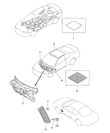 1999 Dodge Avenger Silencers & Foot Rest Diagram