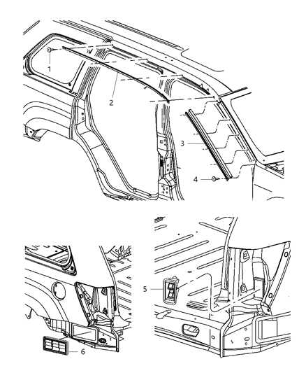 2007 Jeep Commander Molding - Roof/Windshield Diagram