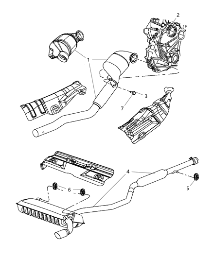 2010 Dodge Caliber Exhaust Muffler And Tailpipe Diagram for 5147046AA