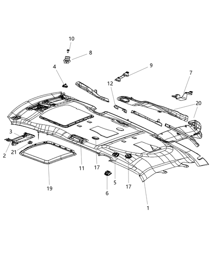 2013 Ram C/V Headliners & Visors Diagram