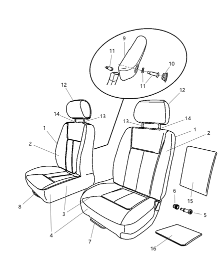 2005 Dodge Dakota Seat Back-Front Seat Diagram for 1BJ601J3AA