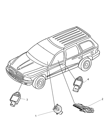 2009 Chrysler Aspen Air Bag Modules Impact Sensor & Clock Springs Diagram