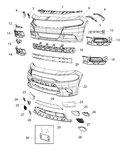 2018 Dodge Charger Front Bumper Cover Diagram for 5PP39TZZAE