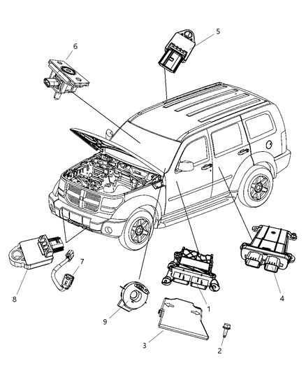 2010 Dodge Nitro Air Bag Modules Impact Sensor & Clock Springs Diagram
