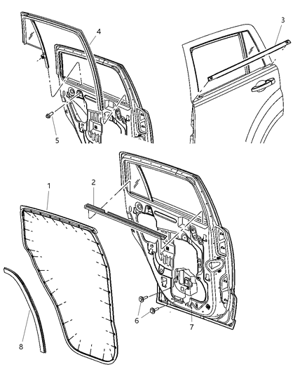 2008 Jeep Patriot Weatherstrips - Rear Door Diagram