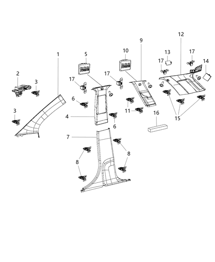 2017 Dodge Journey Interior Moldings And Pillars Diagram
