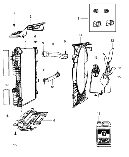 2011 Ram 3500 Pickup Radiator & Related Parts Diagram