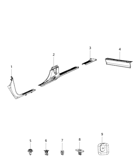 2020 Chrysler Pacifica Cowl Side Panel & Scuff Plates Diagram