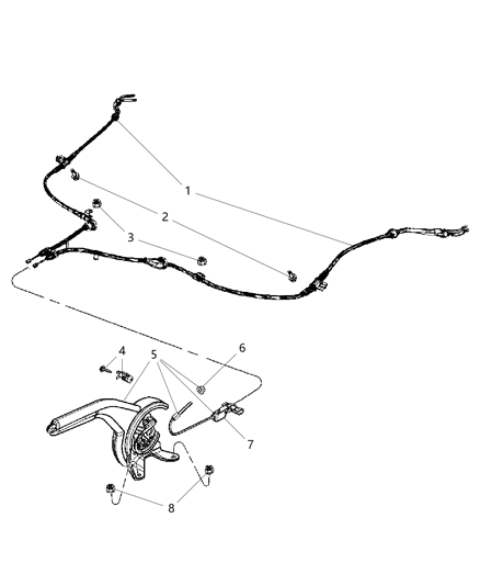 2010 Jeep Compass Park Brake Lever & Cables, Front Diagram