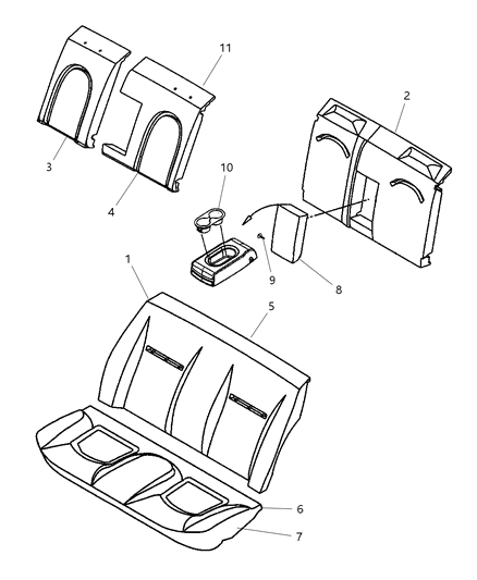 2002 Dodge Intrepid Rear Seat Cushion Cover Diagram for WJ351DVAA