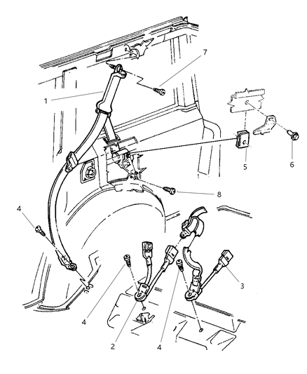 1999 Jeep Cherokee Seat Belts, Rear Seat Diagram