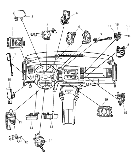 2001 Dodge Ram 2500 Quad & Club Cab Switches Instrument Panel Diagram