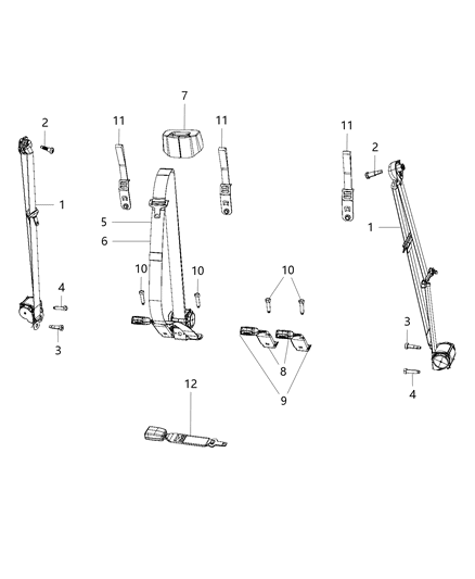 2020 Ram 2500 Seat Belts, Second Row Diagram