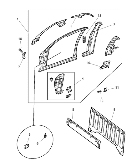 2000 Dodge Dakota Aperture Panel Bodyside Diagram 2