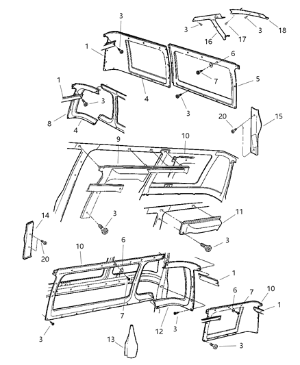 1998 Dodge Ram Wagon Panels - Trim Upper Diagram