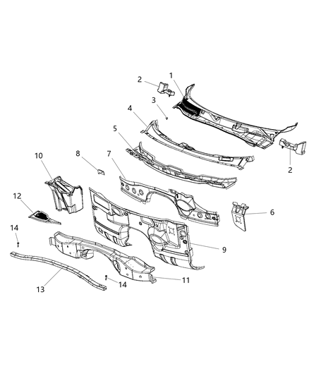 2016 Dodge Challenger Cowl, Dash Panel & Related Parts Diagram