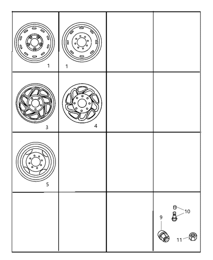 1997 Dodge Ram 2500 Wheels & Hardware Diagram