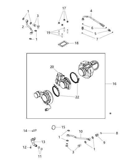 2010 Dodge Ram 3500 Turbocharger & Oil Lines/Hoses Diagram