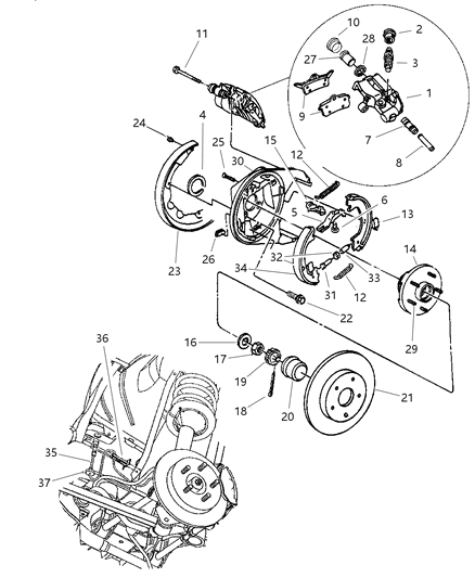 1998 Dodge Intrepid Brakes, Rear Disc Diagram