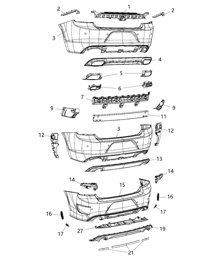 2016 Dodge Charger Rear Bumper Cover Lower Diagram for 68226556AA