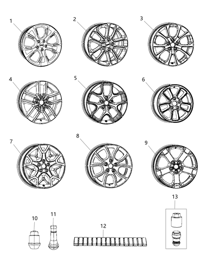2020 Jeep Grand Cherokee Aluminum Wheel Diagram for 5XK97MALAA