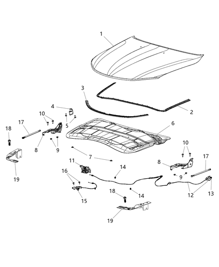 2017 Chrysler 200 Hood & Related Parts Diagram