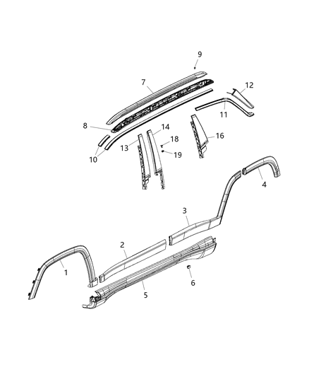 2019 Jeep Compass Molding-Roof Joint Diagram for 5UP40RXFAB
