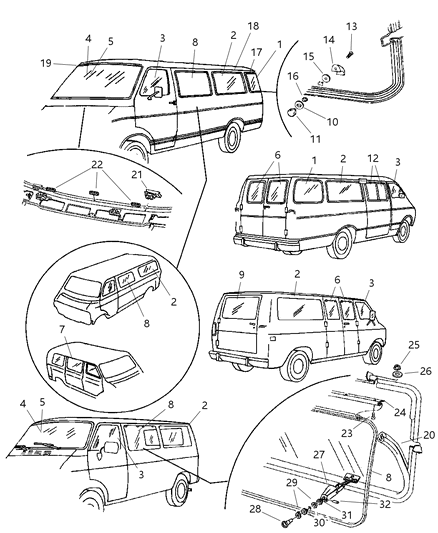 2000 Dodge Ram Wagon Molding-Windshield Diagram for 55347038AB
