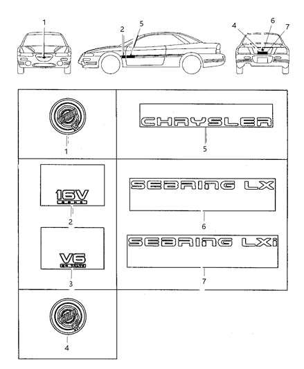 1997 Chrysler Sebring Nameplates - Decals & Emblems Diagram