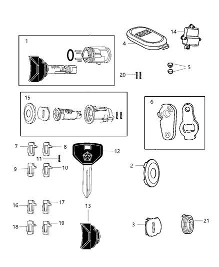 2004 Dodge Dakota Lock Cylinders & Components Diagram