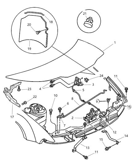 1998 Chrysler Cirrus Hood & Hood Release Diagram