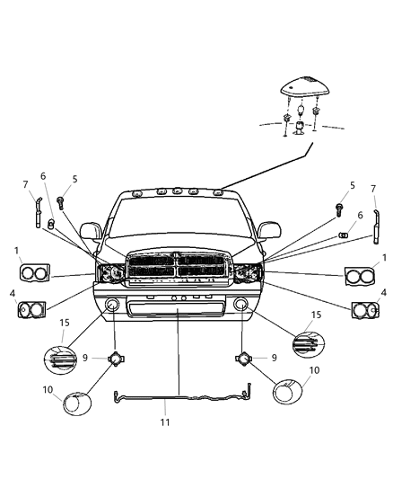 2005 Dodge Ram 1500 Lamps, Front Diagram