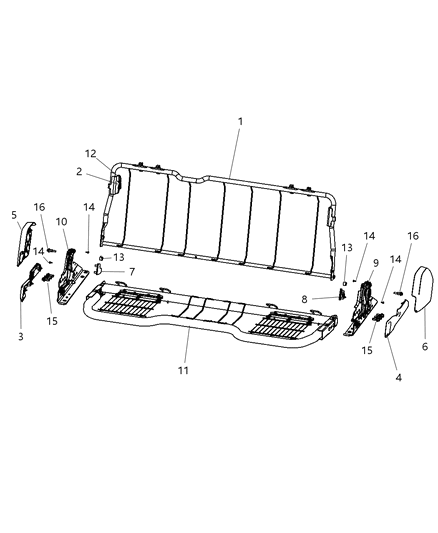 2011 Ram 3500 Crew Cab, Rear Seat Hardware, Bench Diagram