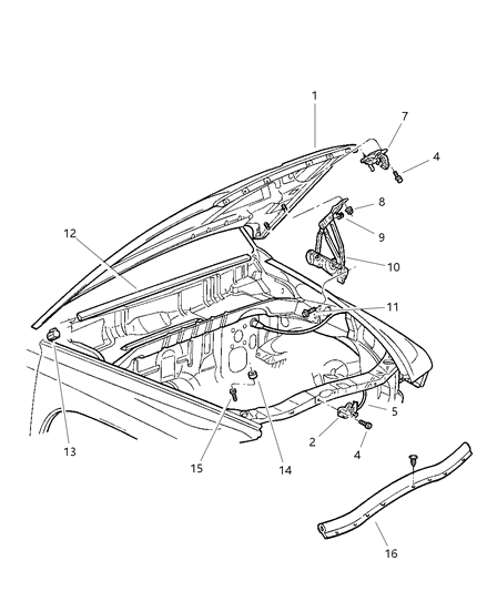 2003 Dodge Dakota Hood & Release Diagram