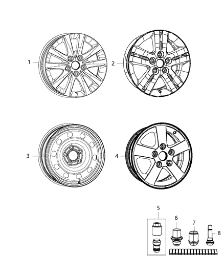 2018 Dodge Grand Caravan Wheels & Hardware Diagram