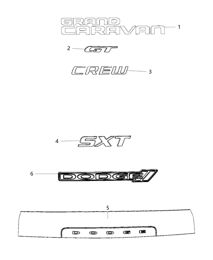 2020 Dodge Grand Caravan Nameplates, Emblems And Medallions Diagram